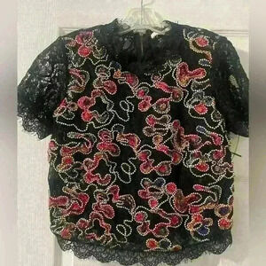 ZARA Lace Blouse With Beaded Embroidery - A59